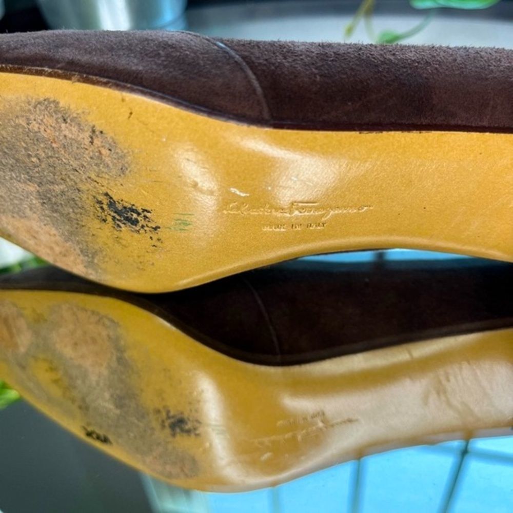 Salvatore Ferragamo Brown Suede Blcok Heeled Shoes Loafers Size 9​​​ - Picture 14 of 15